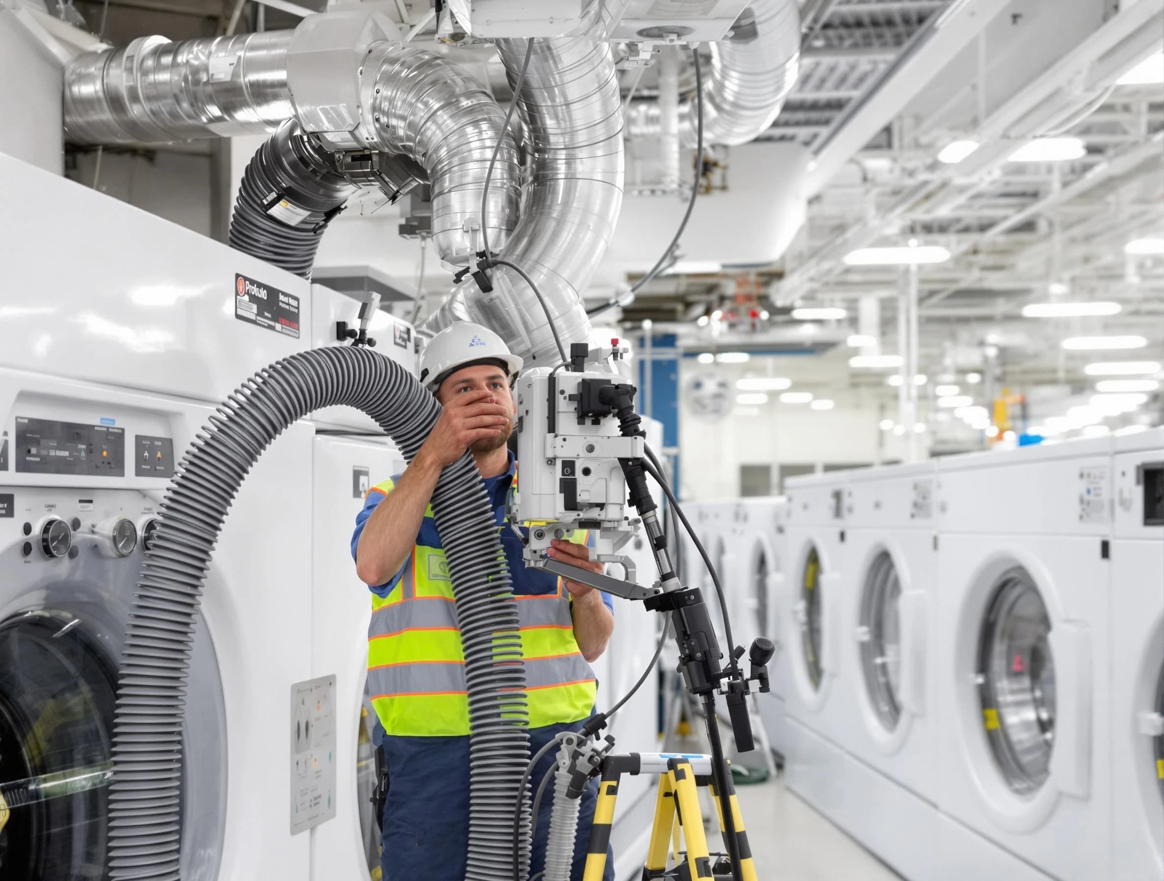 Falmouth Dryer Vent Cleaning team performing commercial-grade dryer vent cleaning at a business facility in Falmouth