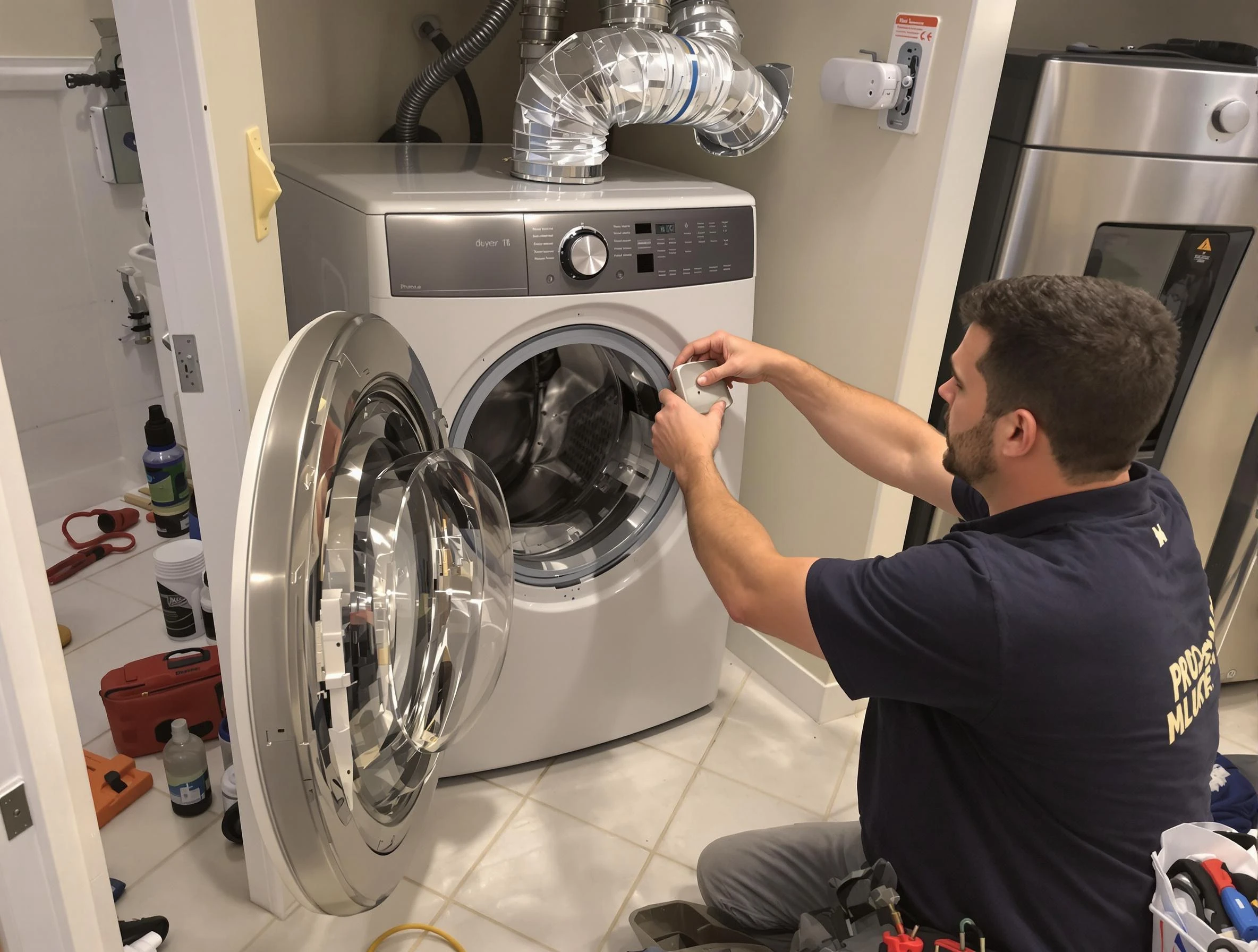 Falmouth Dryer Vent Cleaning technician performing precise dryer vent hose installation in Falmouth