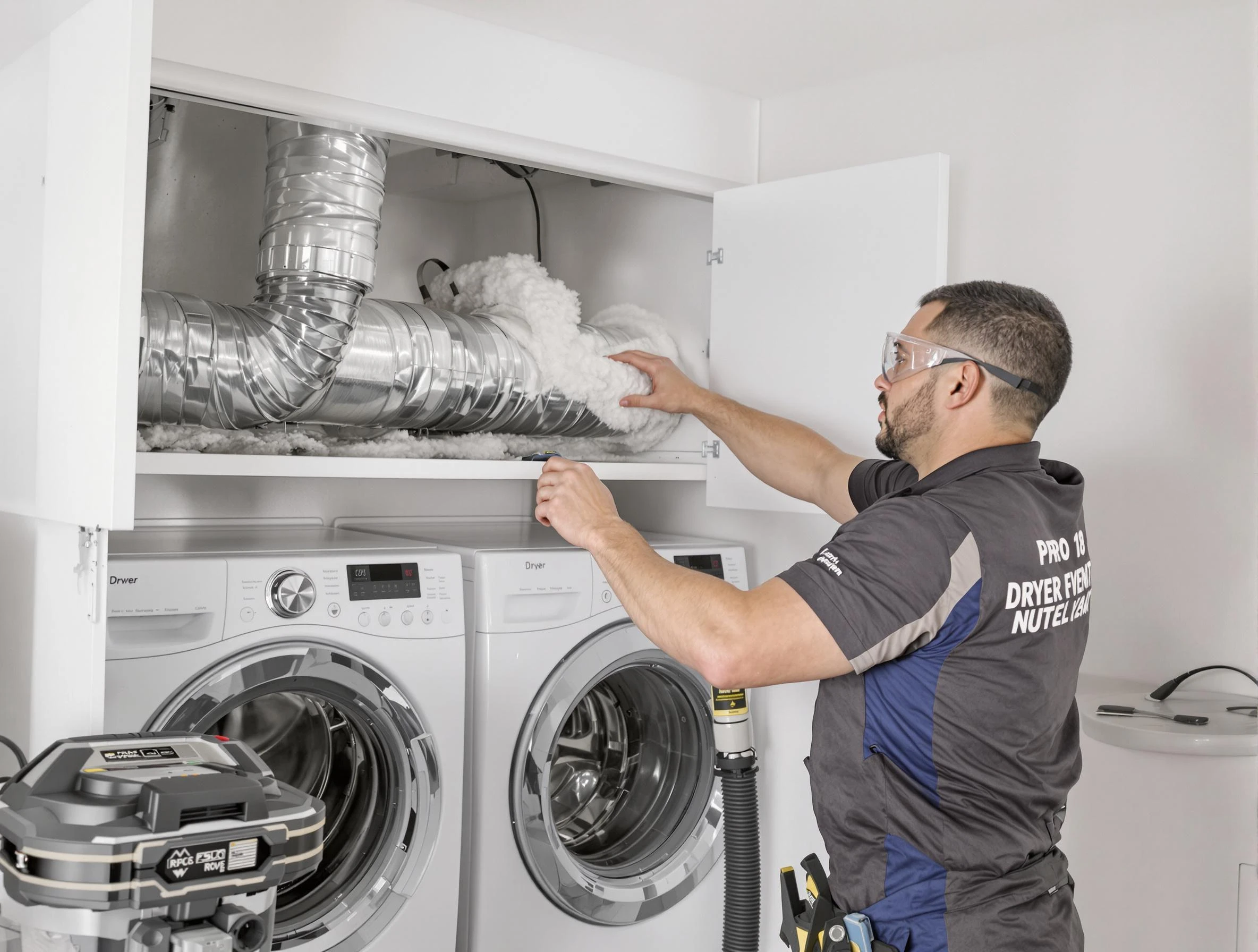 Falmouth Dryer Vent Cleaning certified technician performing specialized gas dryer vent cleaning in Falmouth